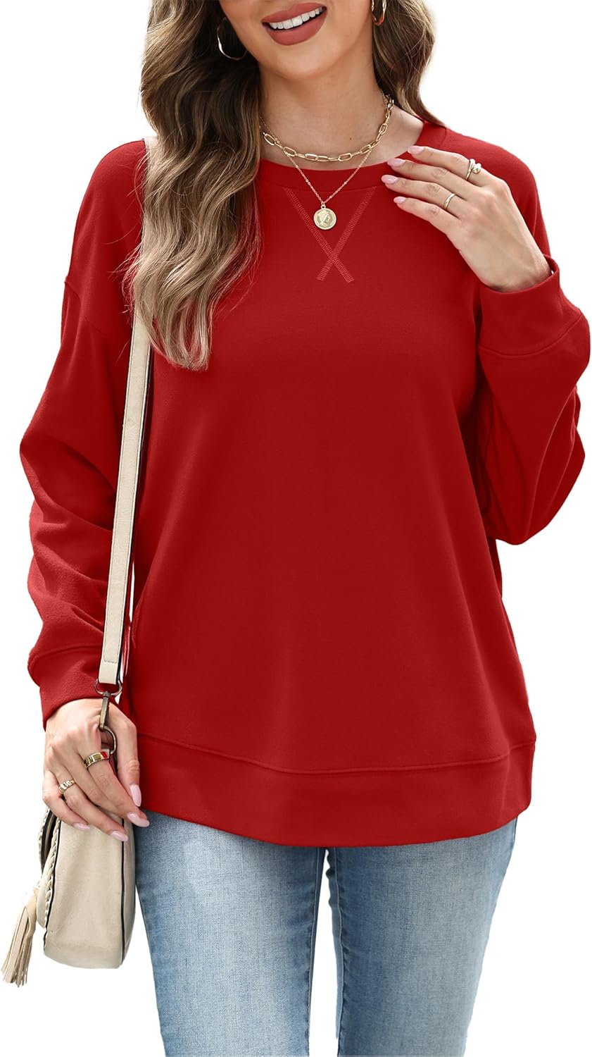 RUMIA Women's Crew Neck Sweatshirt Loose Pullover Long Sleeve Shirts Soft Tops for Women Fall Clothes 2025