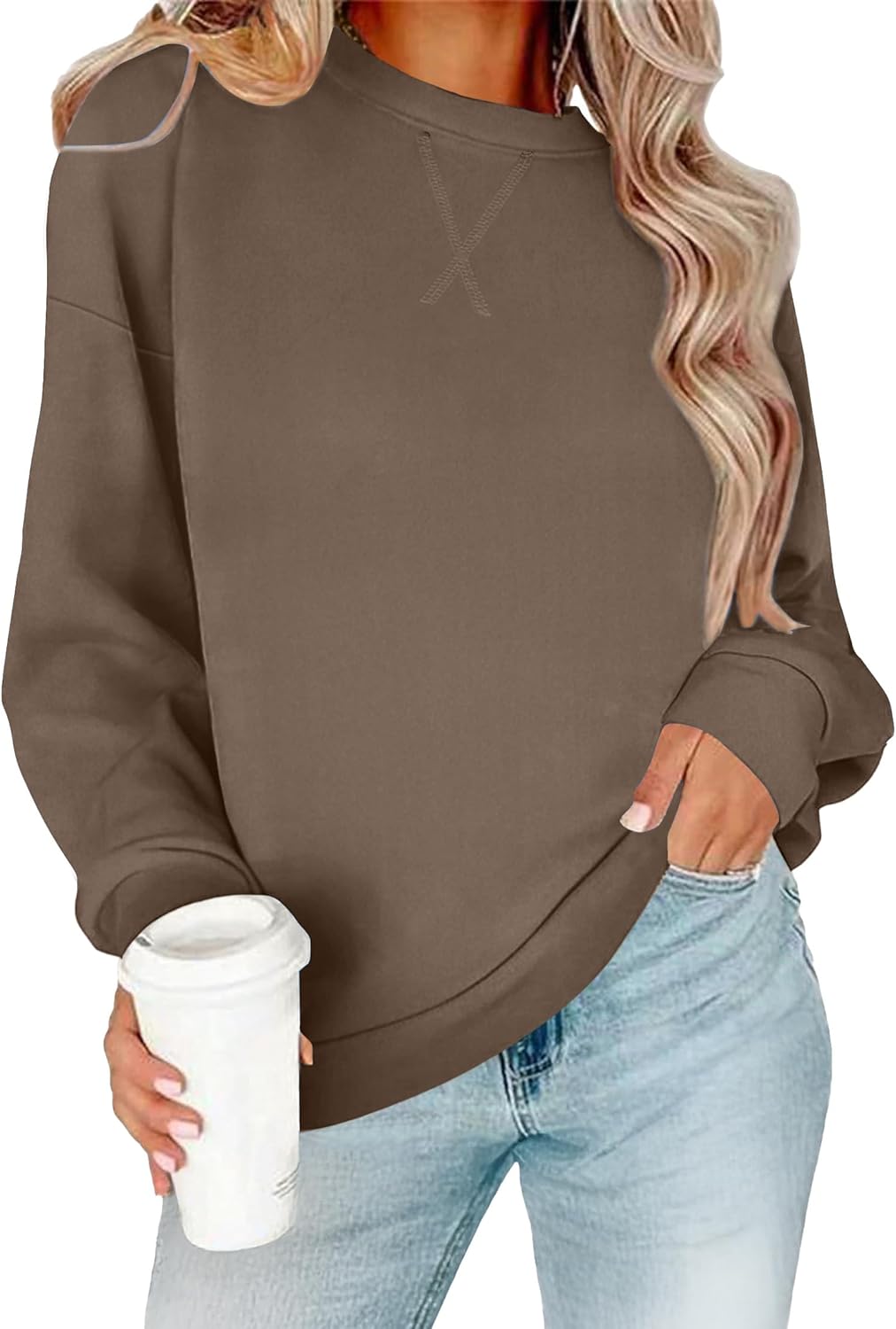 RUMIA Women's Crew Neck Sweatshirt Loose Pullover Long Sleeve Shirts Soft Tops for Women Fall Clothes 2025