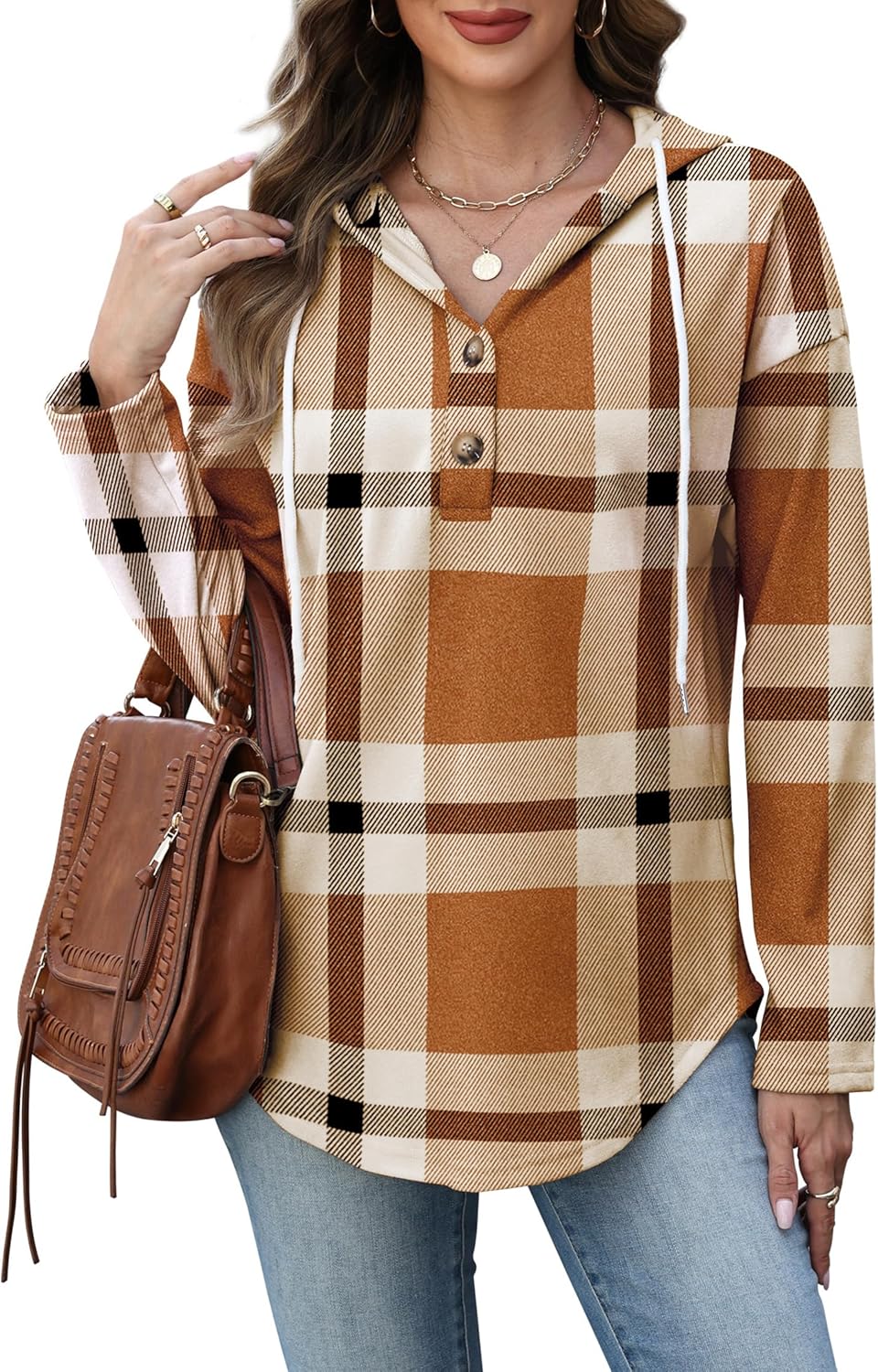 RUMIA Womens Tops V Neck Button Sweatshirt for Women Pullover Long Sleeve Shirts Fall Outfits 2025 Loose Fit S-3XL