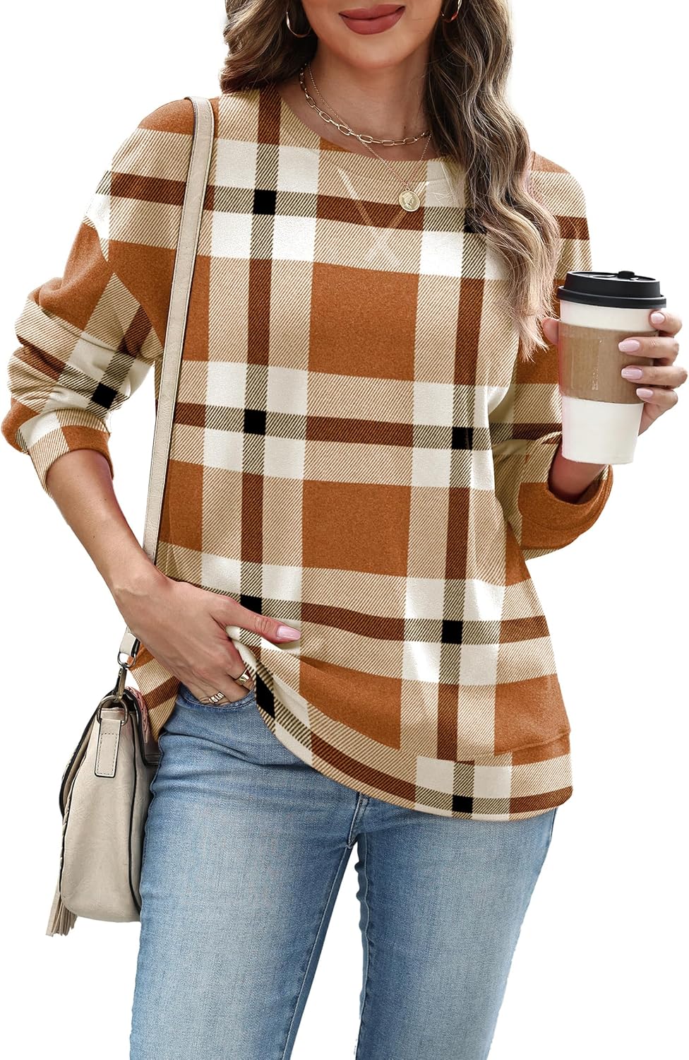 RUMIA Women's Crew Neck Sweatshirt Loose Pullover Long Sleeve Shirts Soft Tops for Women Fall Clothes 2025