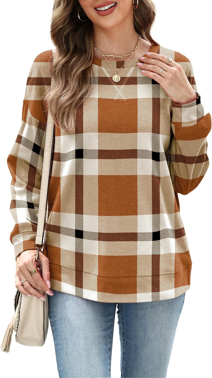 RUMIA Women's Crew Neck Sweatshirt Loose Pullover Long Sleeve Shirts Soft Tops for Women Fall Clothes 2025