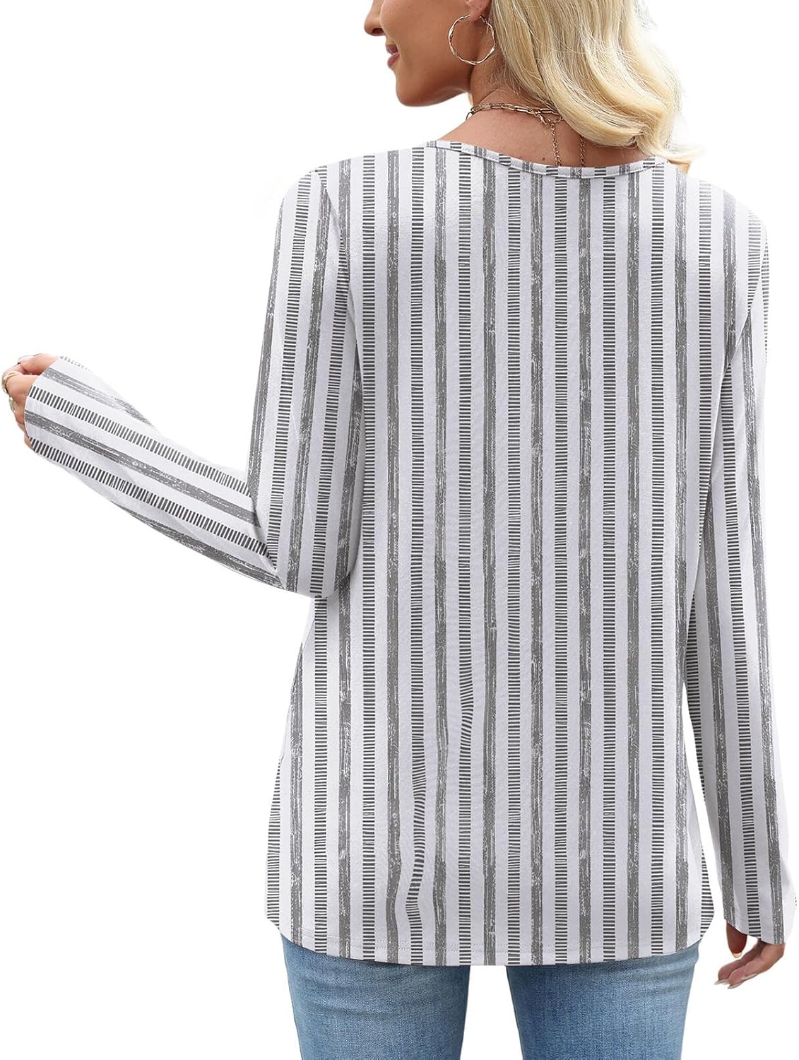 OFEEFAN Long Sleeve Shirts for Women Fall Clothes Asymmetric Square Neck Tunic Tops Decorative Buttons