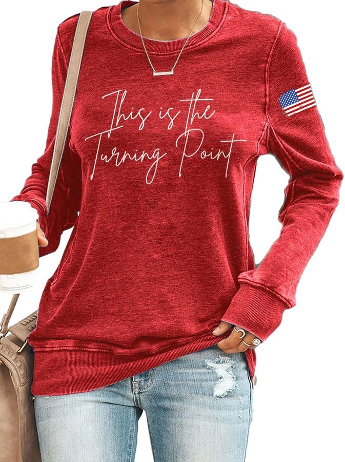 Retro This Is The Turning Point Print Sweatshirt Women Turning Point USA Freedom America Flag Top