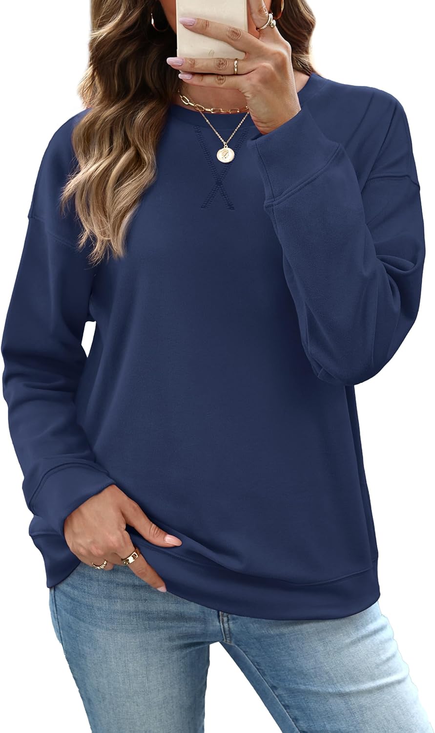 RUMIA Women's Crew Neck Sweatshirt Loose Pullover Long Sleeve Shirts Soft Tops for Women Fall Clothes 2025