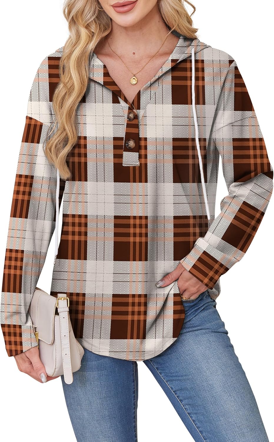 RUMIA Womens Tops V Neck Button Sweatshirt for Women Pullover Long Sleeve Shirts Fall Outfits 2025 Loose Fit S-3XL