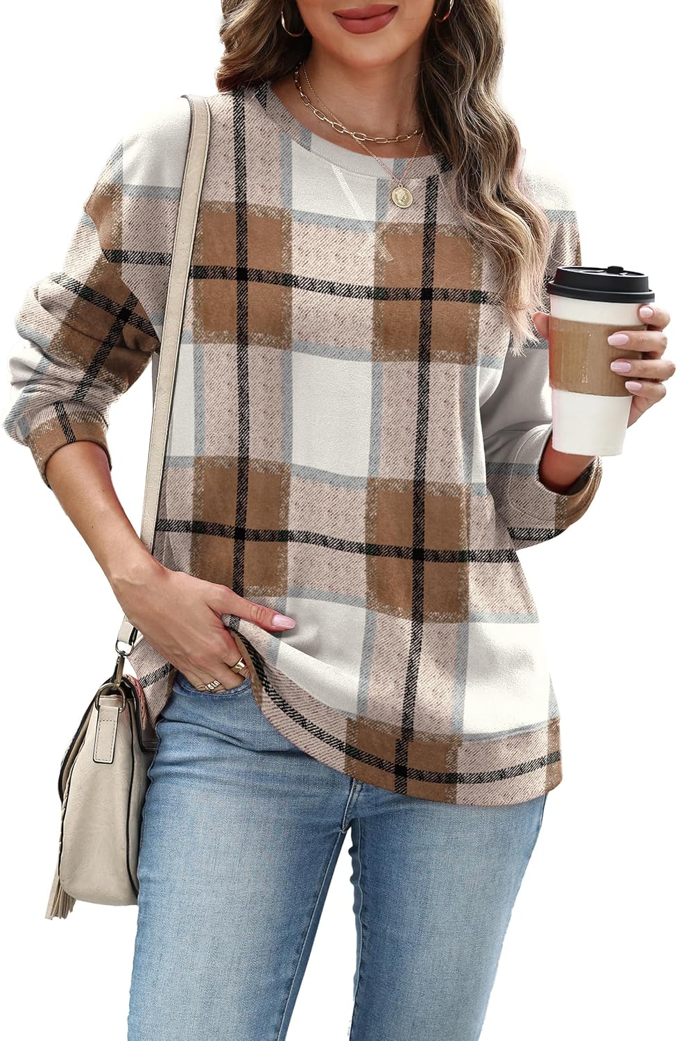 RUMIA Women's Crew Neck Sweatshirt Loose Pullover Long Sleeve Shirts Soft Tops for Women Fall Clothes 2025