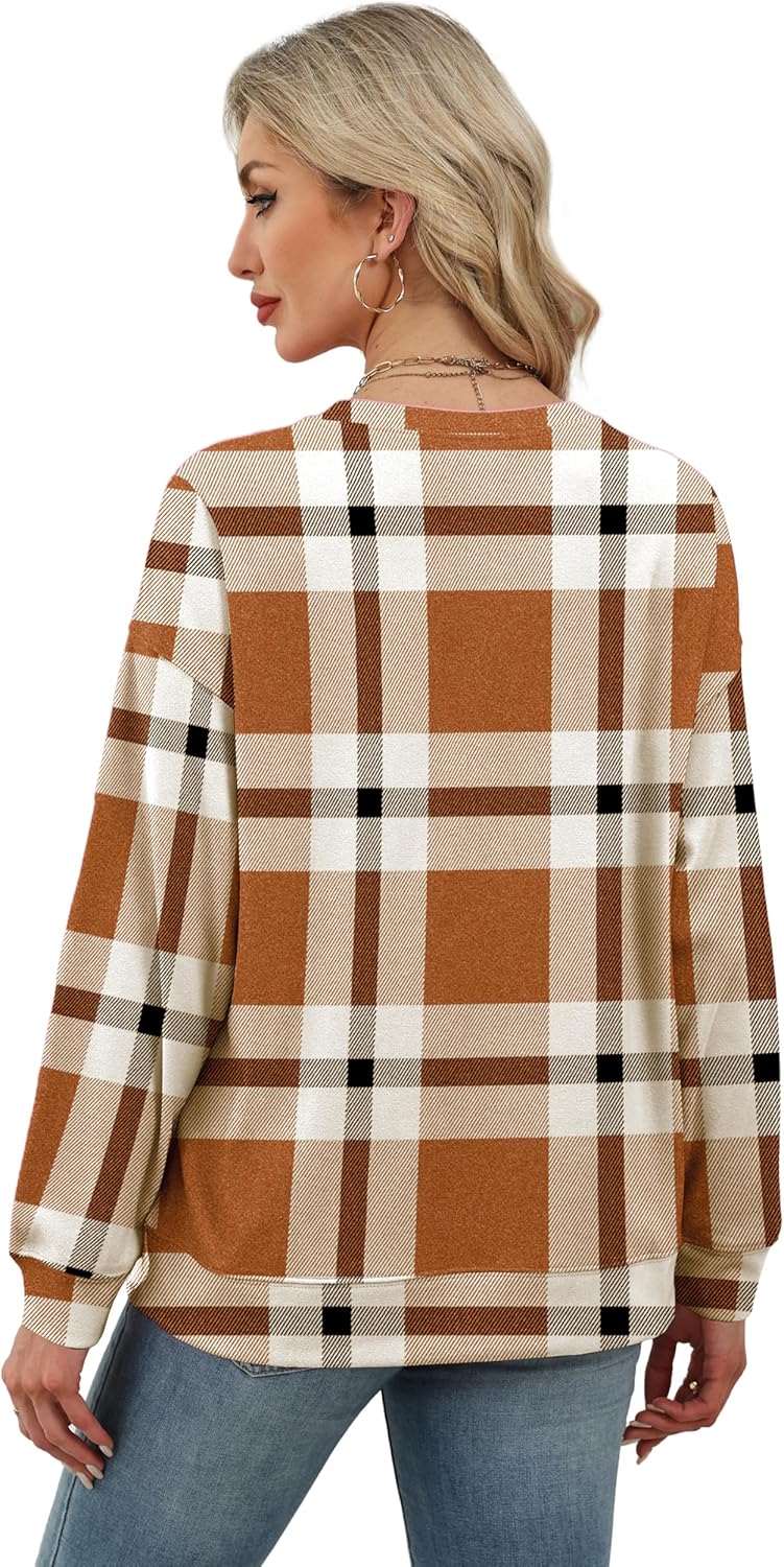 RUMIA Women's Crew Neck Sweatshirt Loose Pullover Long Sleeve Shirts Soft Tops for Women Fall Clothes 2025