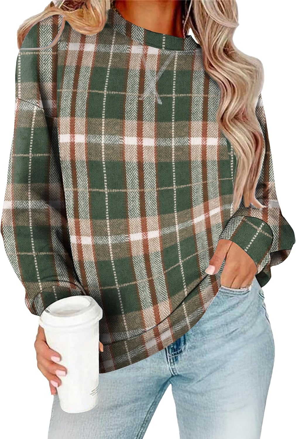 RUMIA Women's Crew Neck Sweatshirt Loose Pullover Long Sleeve Shirts Soft Tops for Women Fall Clothes 2025