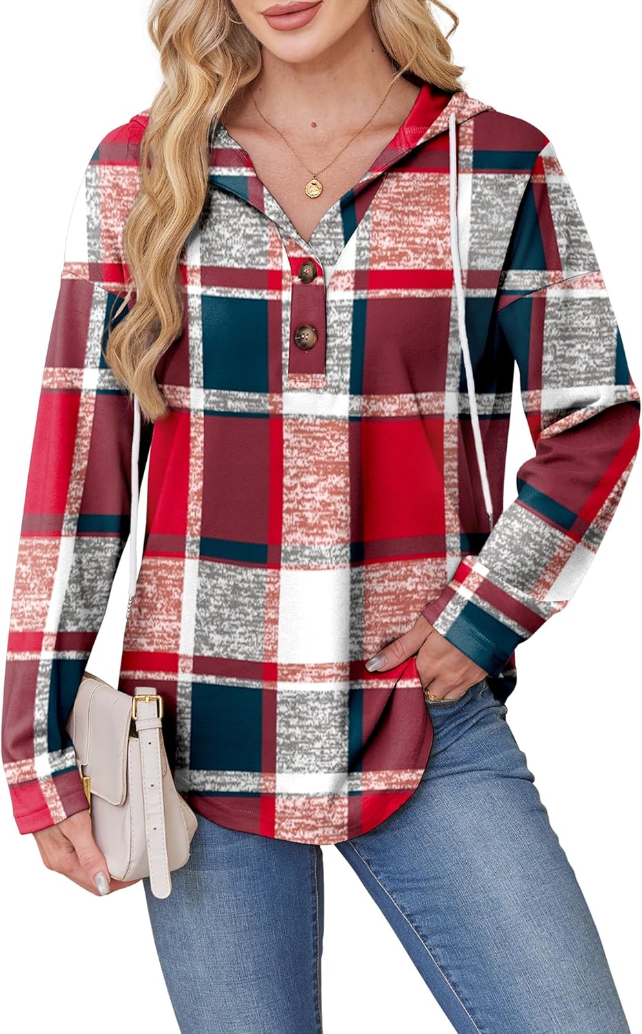 RUMIA Womens Tops V Neck Button Sweatshirt for Women Pullover Long Sleeve Shirts Fall Outfits 2025 Loose Fit S-3XL