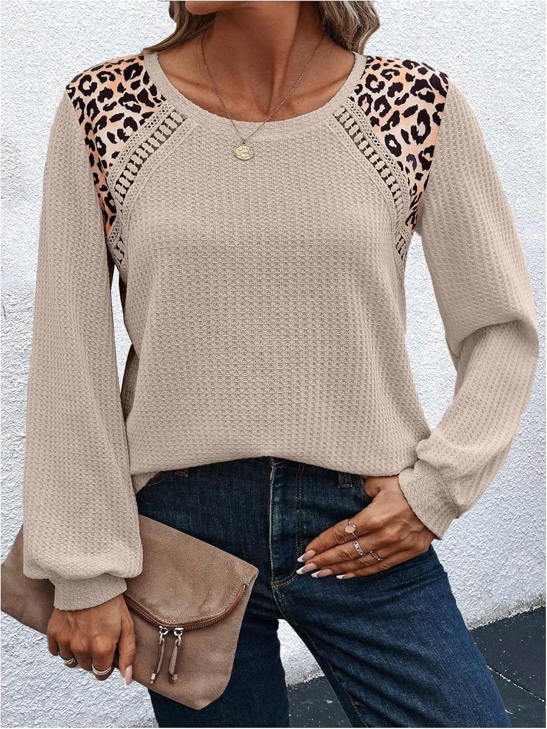 Floerns Women's Plus Size Leopard Print Raglan Long Sleeve Casual Tee Shirts