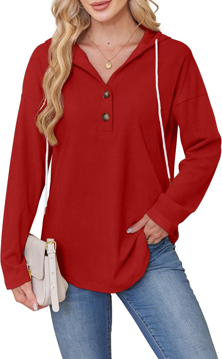 RUMIA Womens Tops V Neck Button Sweatshirt for Women Pullover Long Sleeve Shirts Fall Outfits 2025 Loose Fit S-3XL