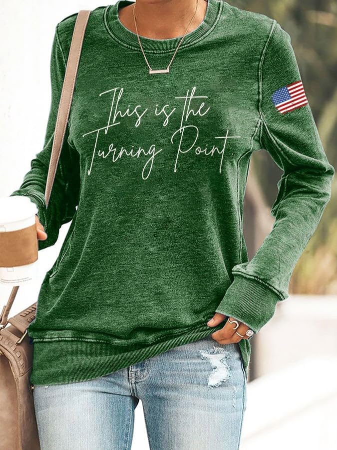 Retro This Is The Turning Point Print Sweatshirt Women Turning Point USA Freedom America Flag Top