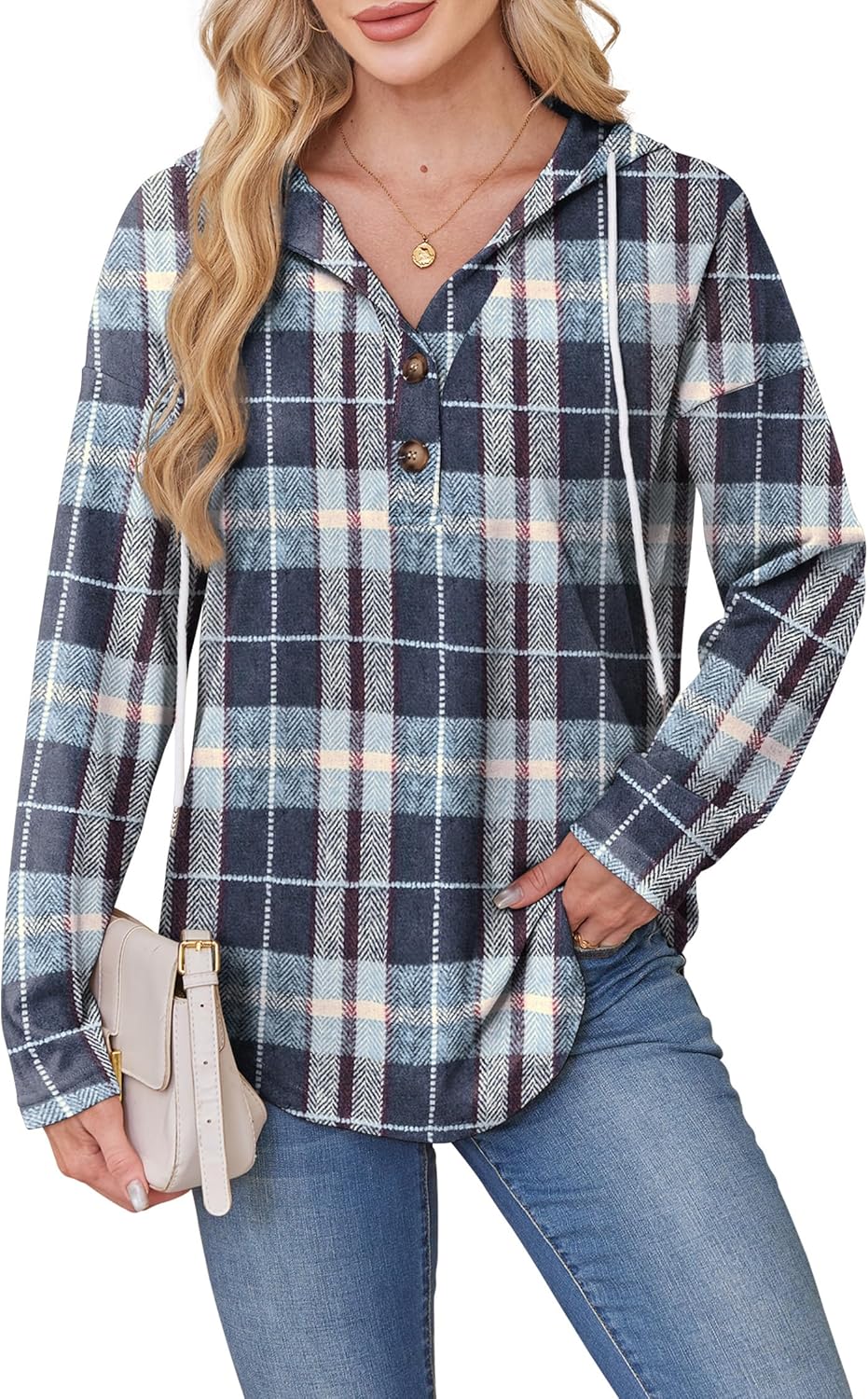 RUMIA Womens Tops V Neck Button Sweatshirt for Women Pullover Long Sleeve Shirts Fall Outfits 2025 Loose Fit S-3XL