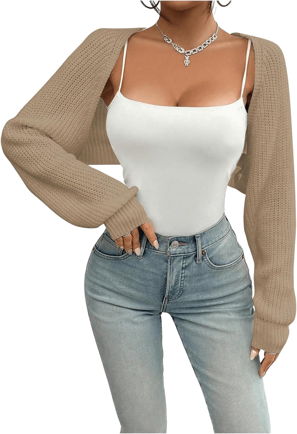 MakeMeChic Cardigã feminino de manga comprida com frente aberta