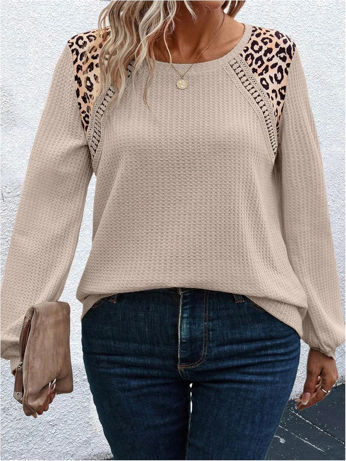 Floerns Women's Plus Size Leopard Print Raglan Long Sleeve Casual Tee Shirts