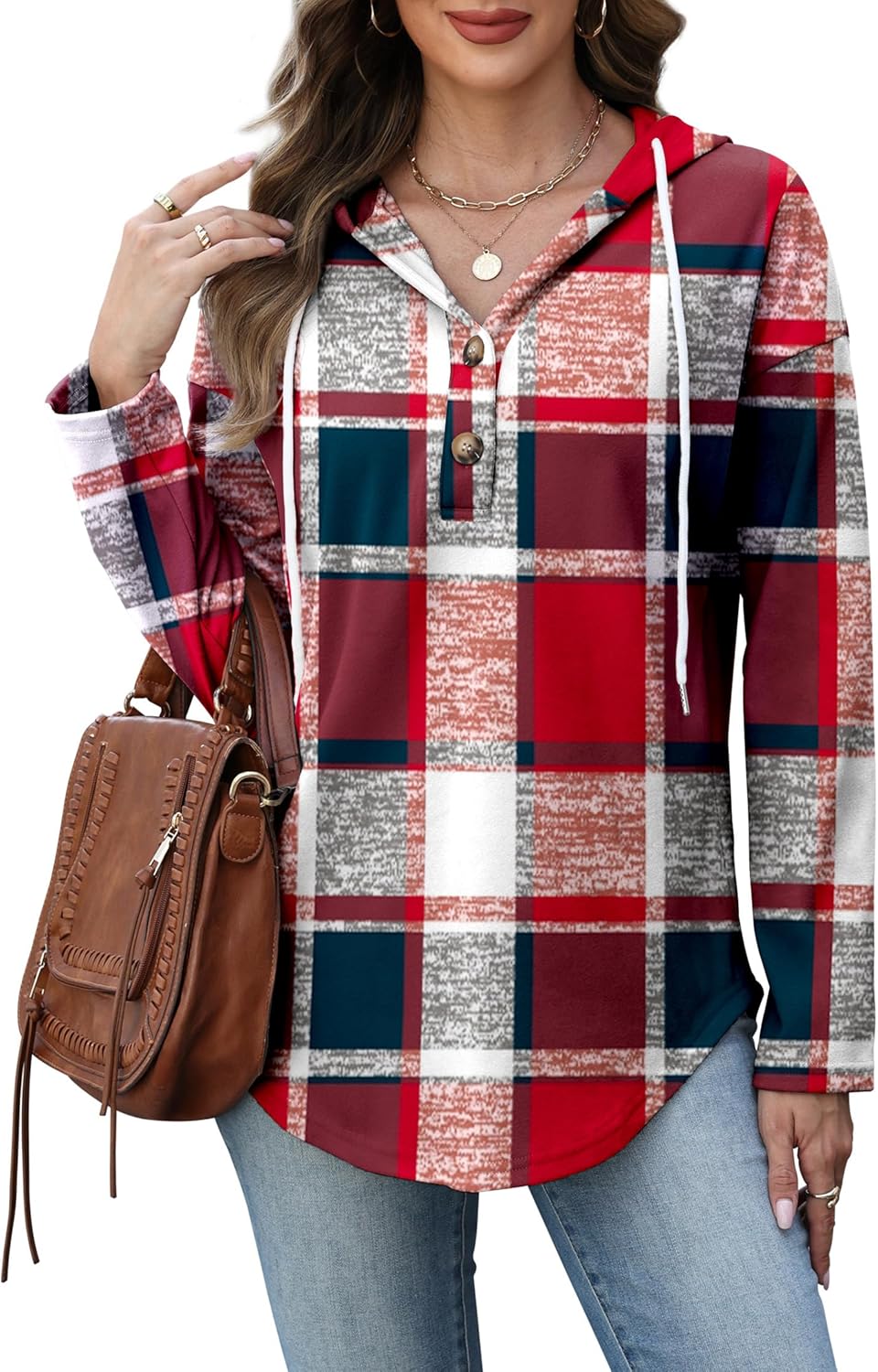 RUMIA Womens Tops V Neck Button Sweatshirt for Women Pullover Long Sleeve Shirts Fall Outfits 2025 Loose Fit S-3XL