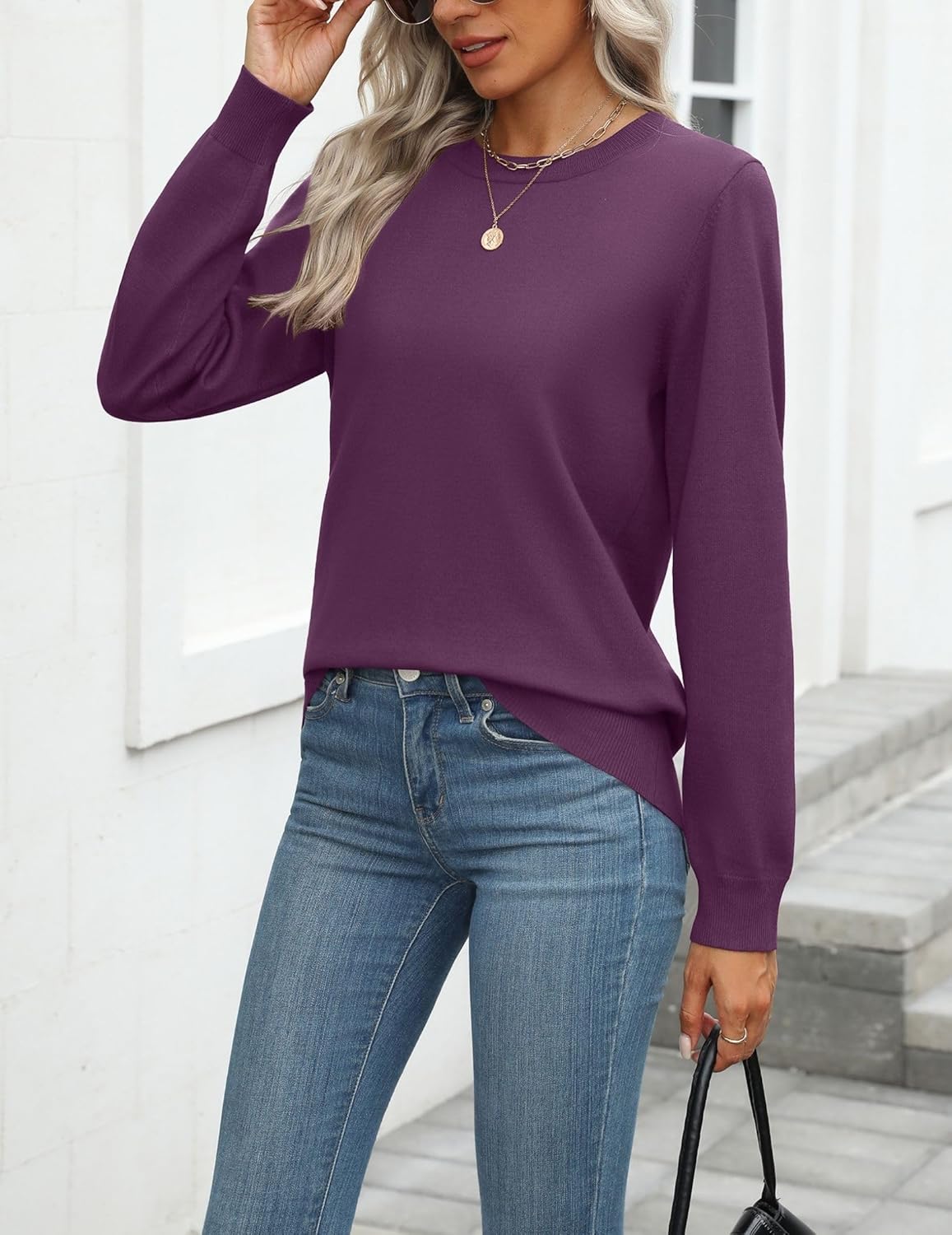 Zeagoo Womens 2025 Fall Sweaters Long Sleeve Tops Classic Crew Neck Pullover Sweaters Loose Dressy Casual Basic Clothes