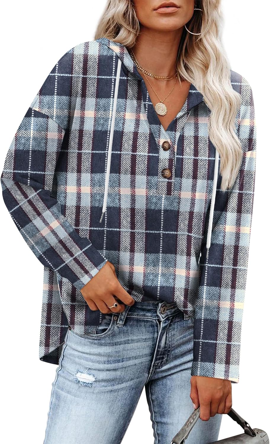 RUMIA Womens Tops V Neck Button Sweatshirt for Women Pullover Long Sleeve Shirts Fall Outfits 2025 Loose Fit S-3XL