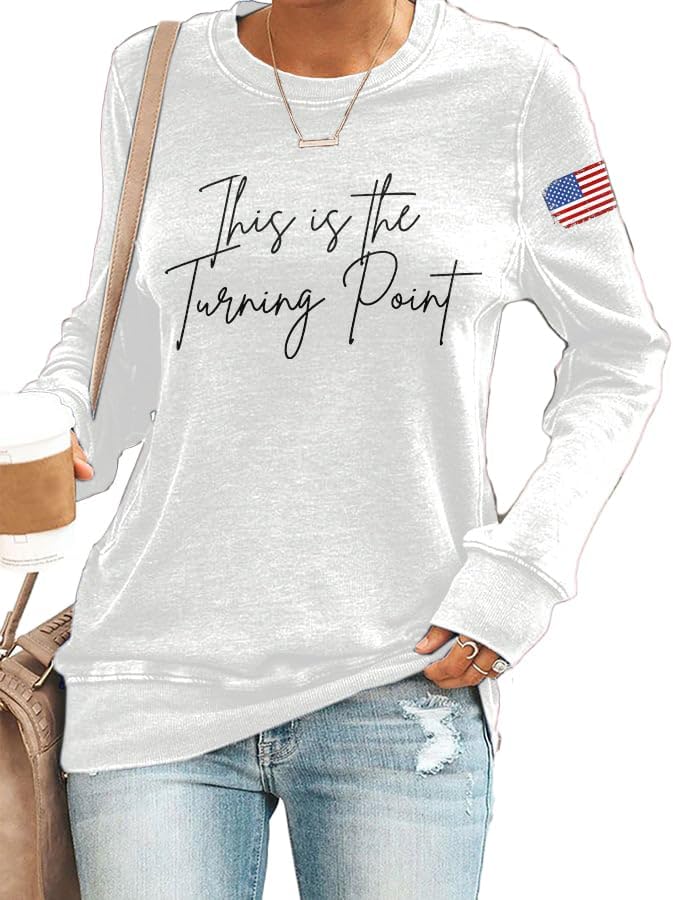 Retro This Is The Turning Point Print Sweatshirt Women Turning Point USA Freedom America Flag Top