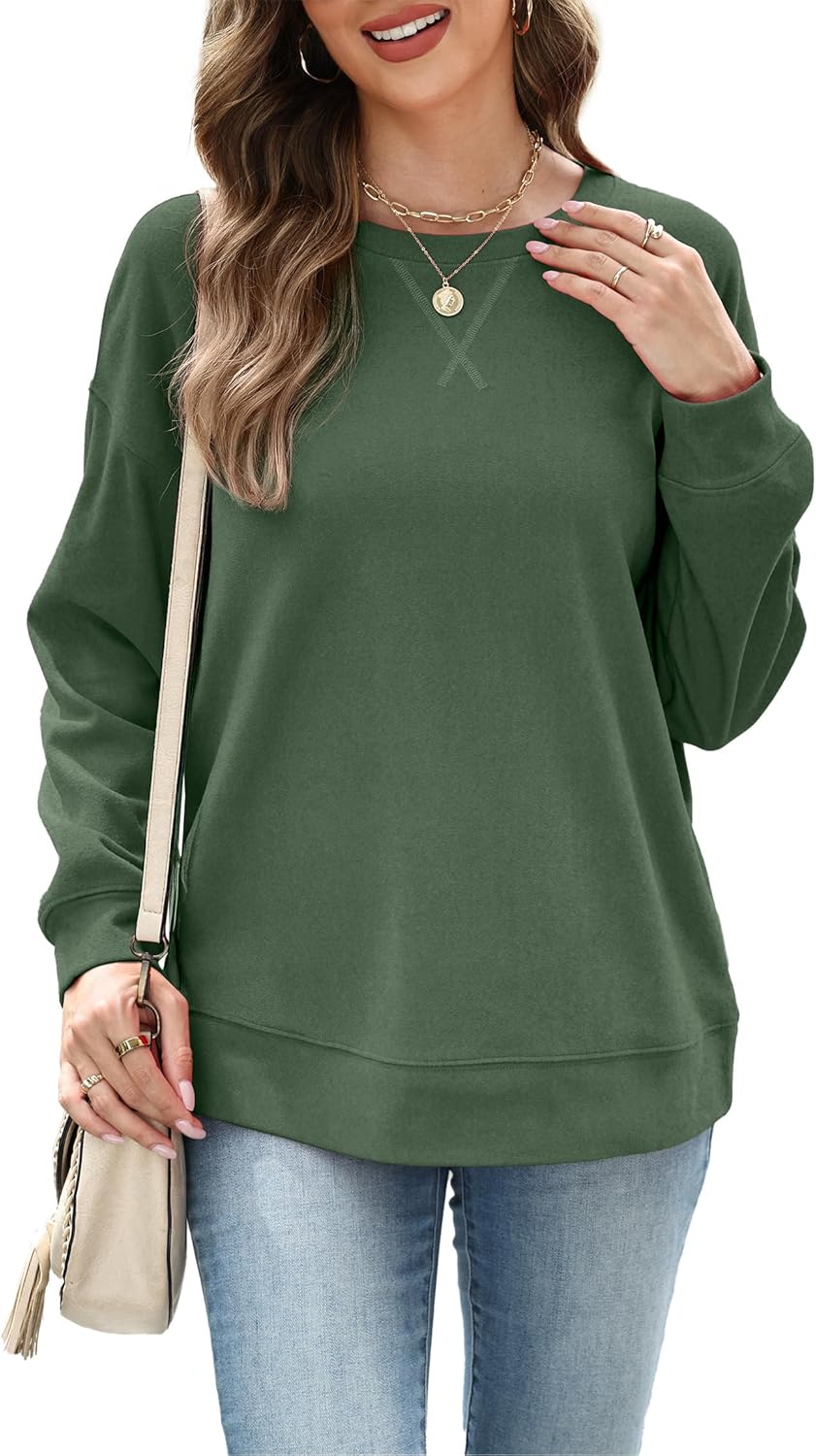 RUMIA Women's Crew Neck Sweatshirt Loose Pullover Long Sleeve Shirts Soft Tops for Women Fall Clothes 2025