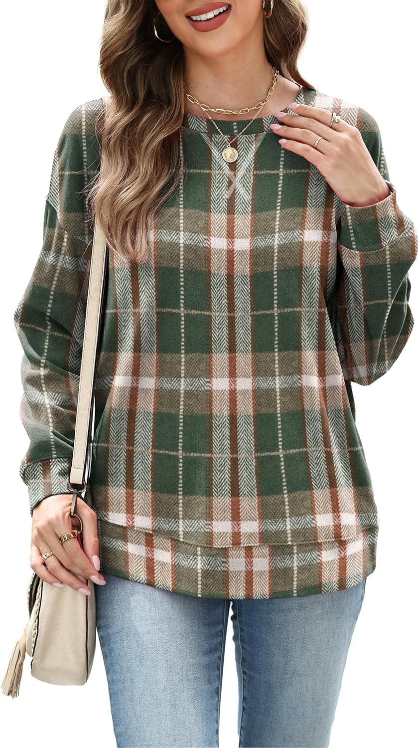 RUMIA Women's Crew Neck Sweatshirt Loose Pullover Long Sleeve Shirts Soft Tops for Women Fall Clothes 2025