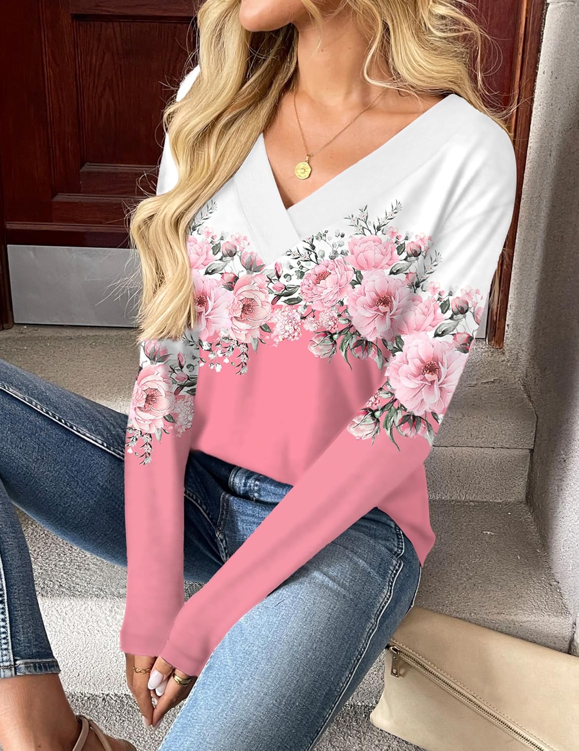 Zeagoo Women Long Sleeve Tops Dressy Casual V Neck Tshirts Basics Tee 2025 Fall Trendy Clothes