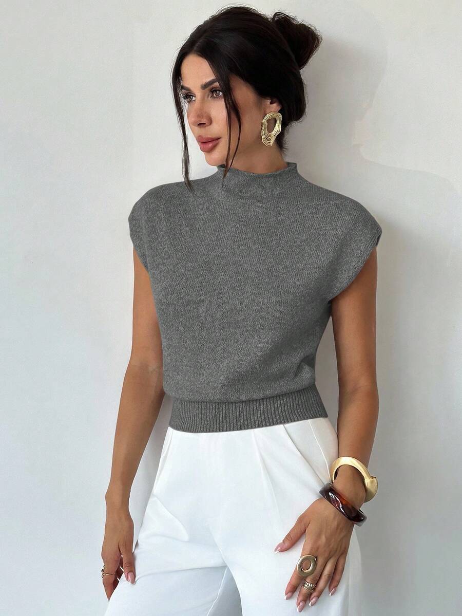 Milumia Women's Cap Sleeve Sweater Vest Mock Neck Sleeveless Casual Dressy Tops Knitwear