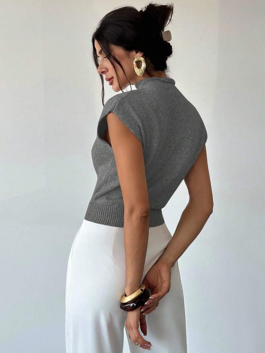 Milumia Women's Cap Sleeve Sweater Vest Mock Neck Sleeveless Casual Dressy Tops Knitwear