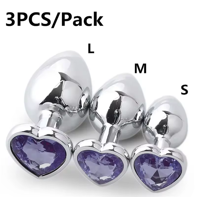 3PCS Metal Anal Plug Set (S/M/L) – Stainless Steel Butt Plug with Decorative Gem