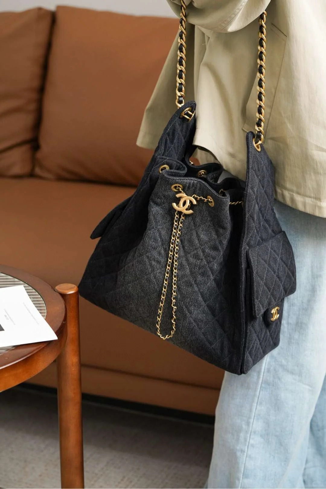 CHANEL 25C hobo 抽繩水桶包 丹寧款 牛仔