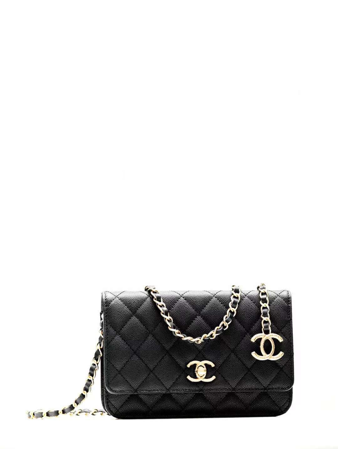 CHANEL 23B 新款兩段調節鏈條魚子醬WOC包 黑色