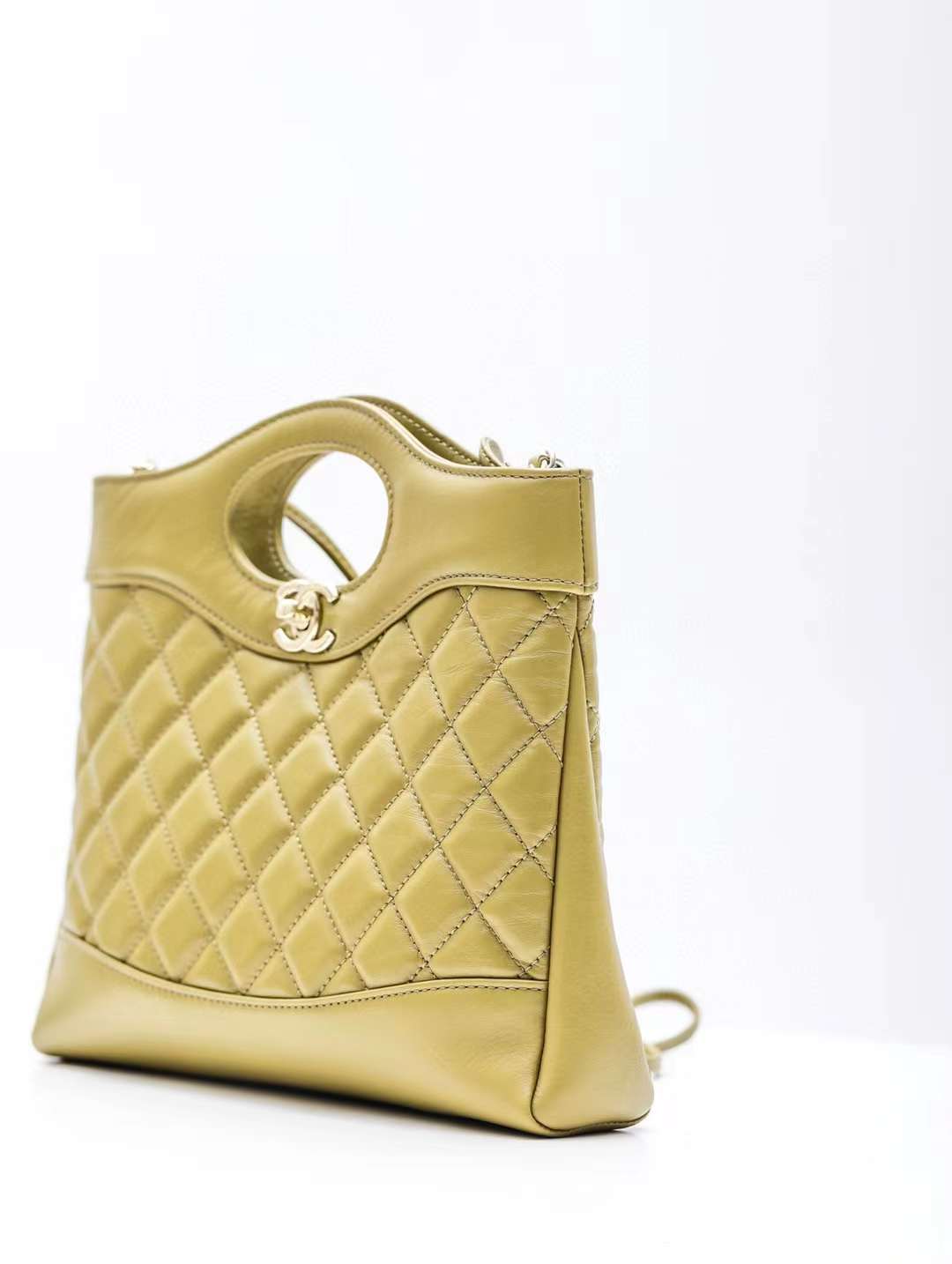 CHANEL 23A 31MINI SHOPPING BAG 經典中古側背包 橄欖綠色