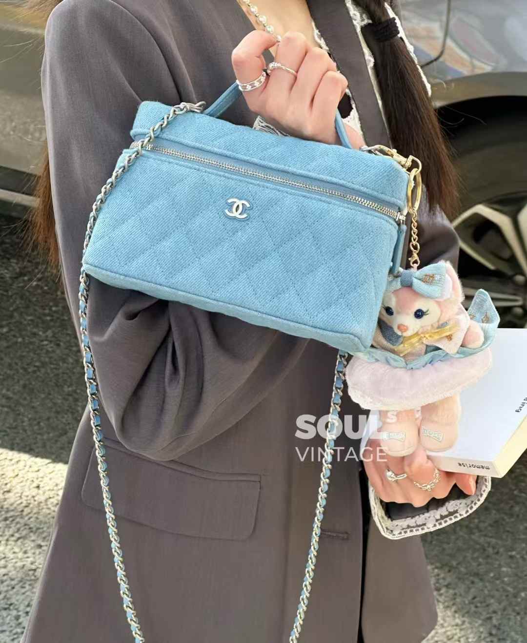 CHANEL 25P 春夏新款 便當包 化妝包 盒子包 (黑色/牛仔藍)