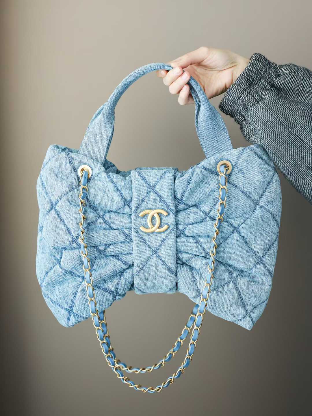 CHANEL 25K 蝴蝶結牛仔藍 手袋 mini