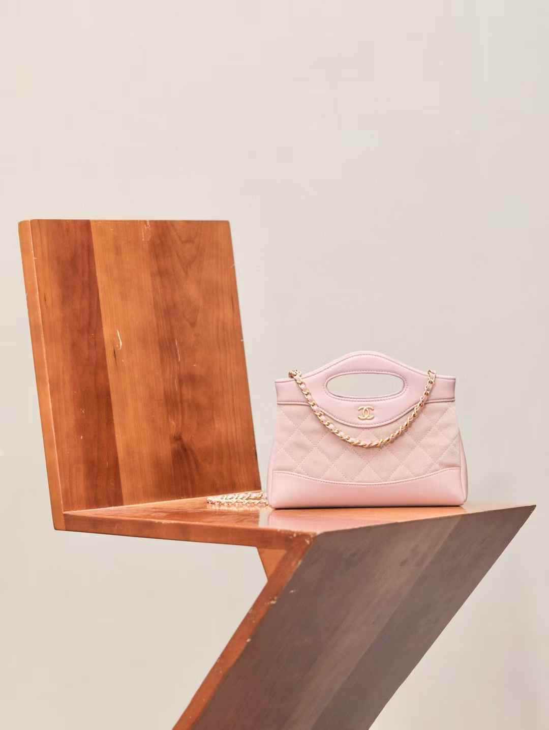 CHANEL 25S 31nano 羊皮拼絨皮 粉色