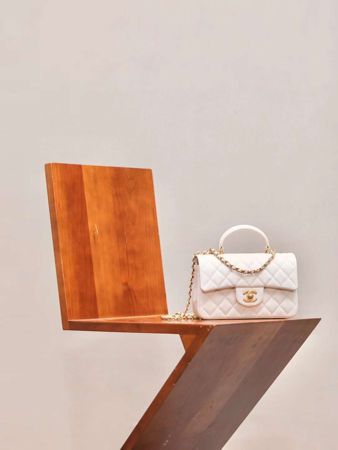 CHANEL 大MINI CF 經典手柄雪花白螞蟻紋口蓋包