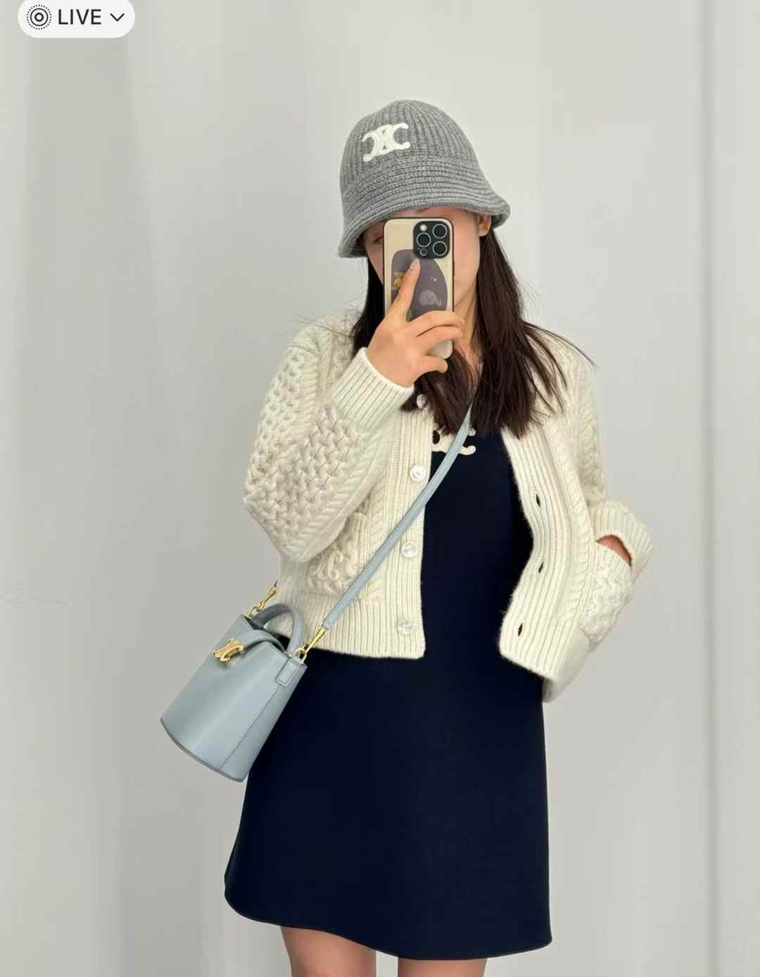 LOUISE 迷你光滑牛皮革水桶包