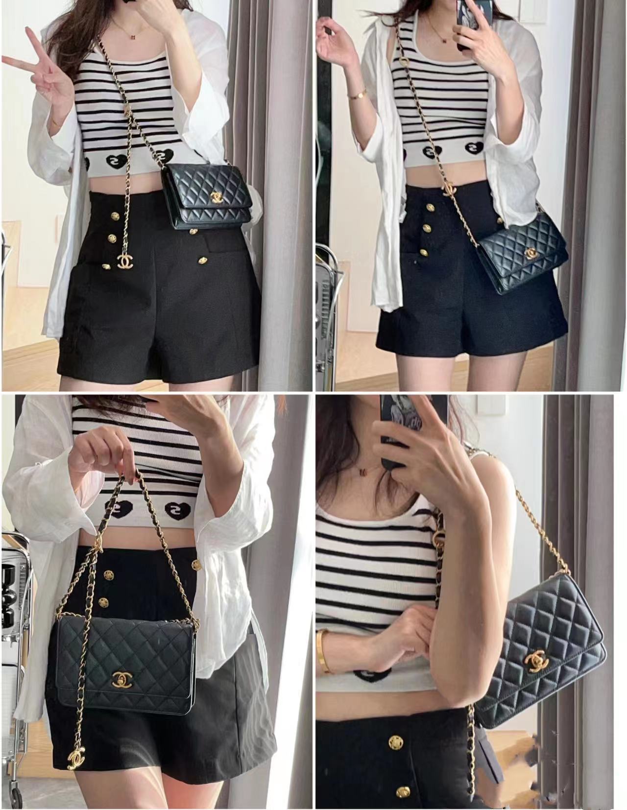 CHANEL 23B 新款兩段調節鏈條魚子醬WOC包 黑色