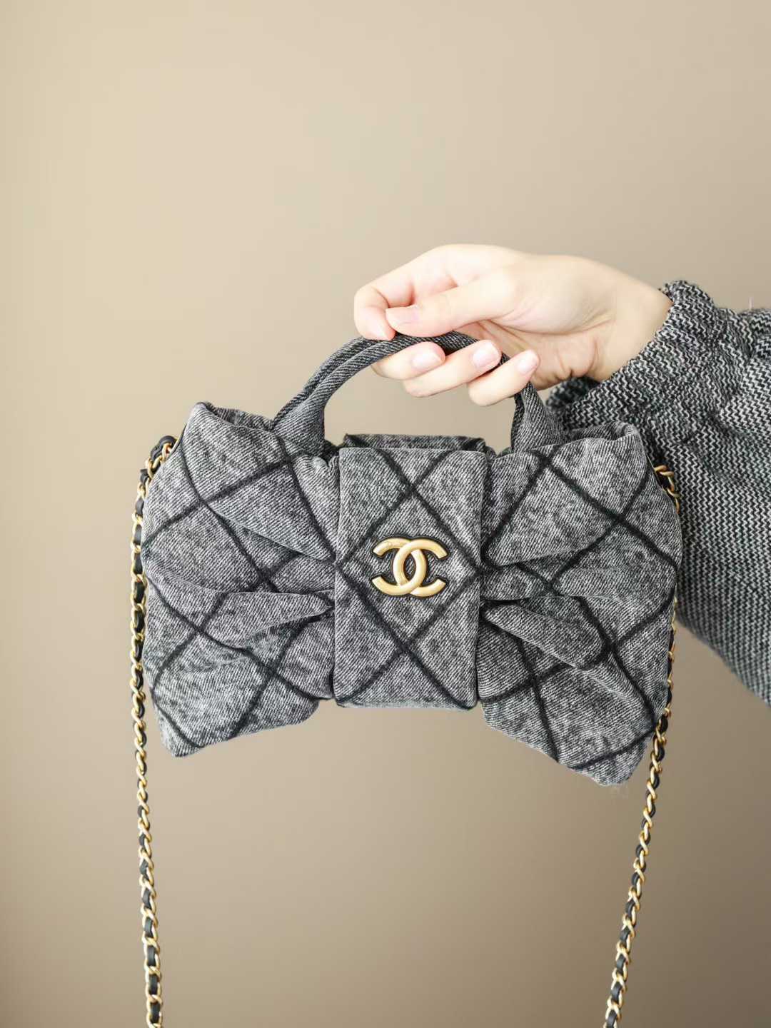 CHANEL 25K 蝴蝶結 牛仔藍手袋 mini