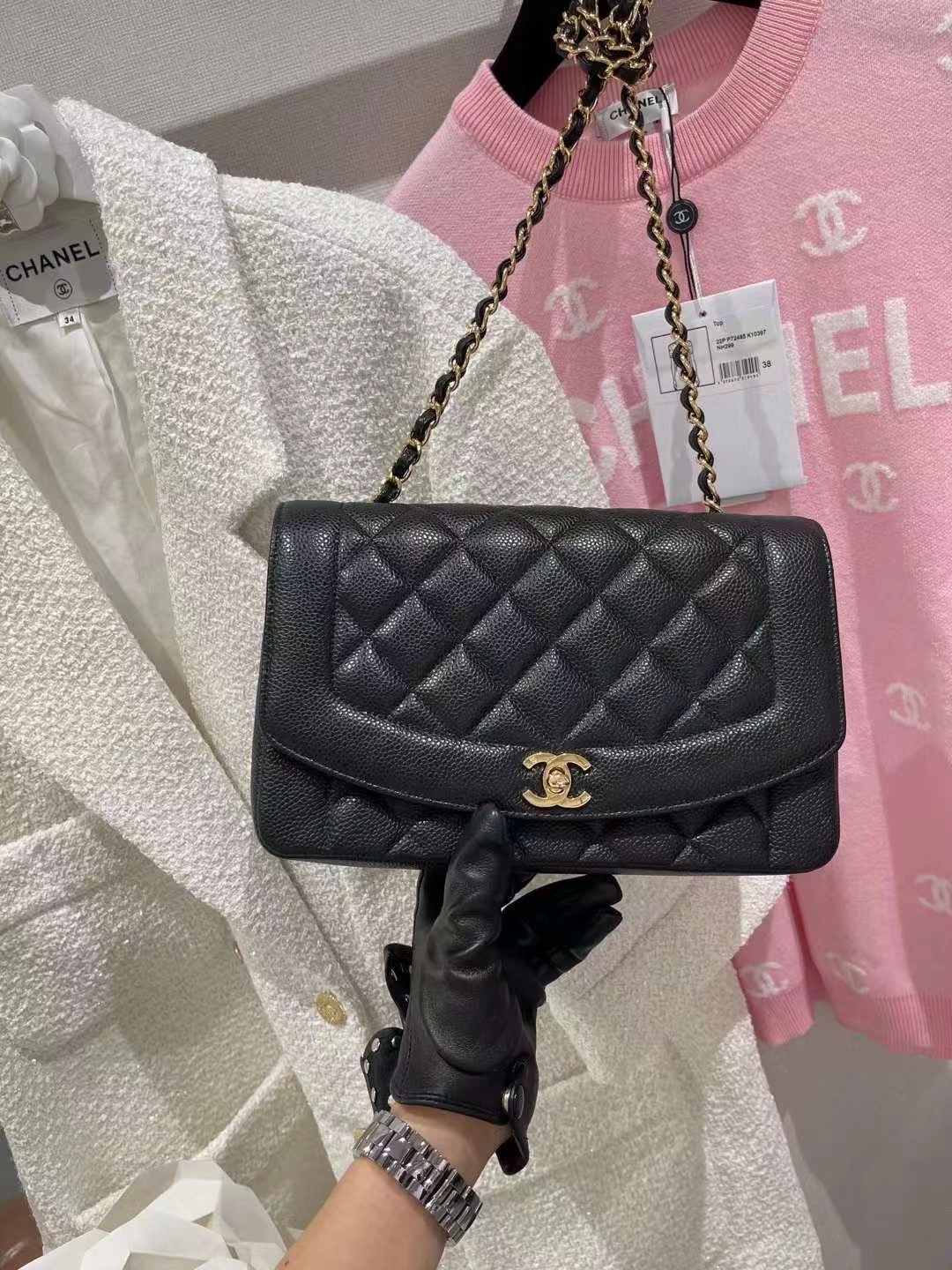 CHANEL VINTAGE 經典黑魚子醬 DIANA BAG 黛妃包 23/25