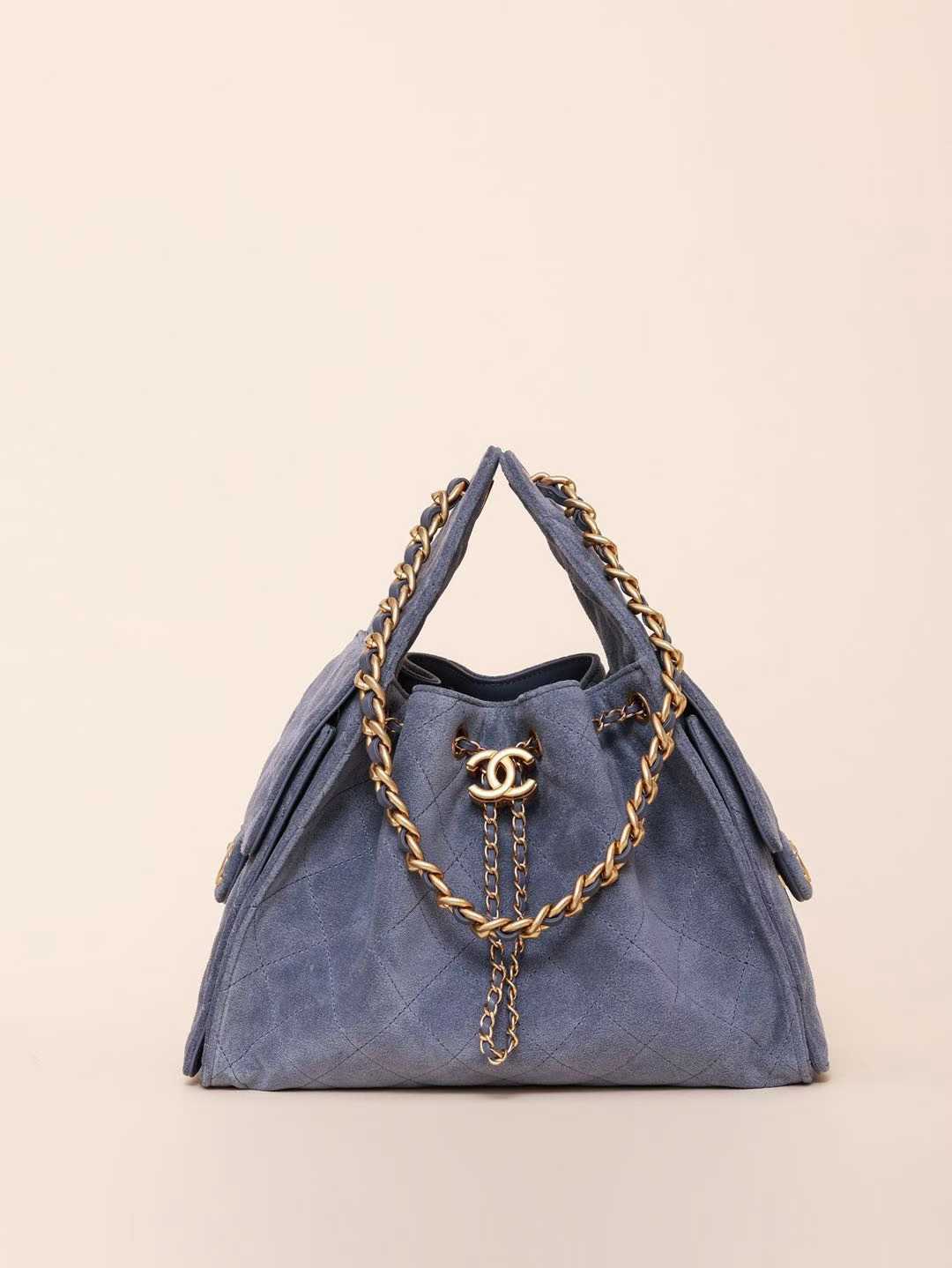 CHANEL 25k hobo 迷霧藍 抽繩水桶包 25bag