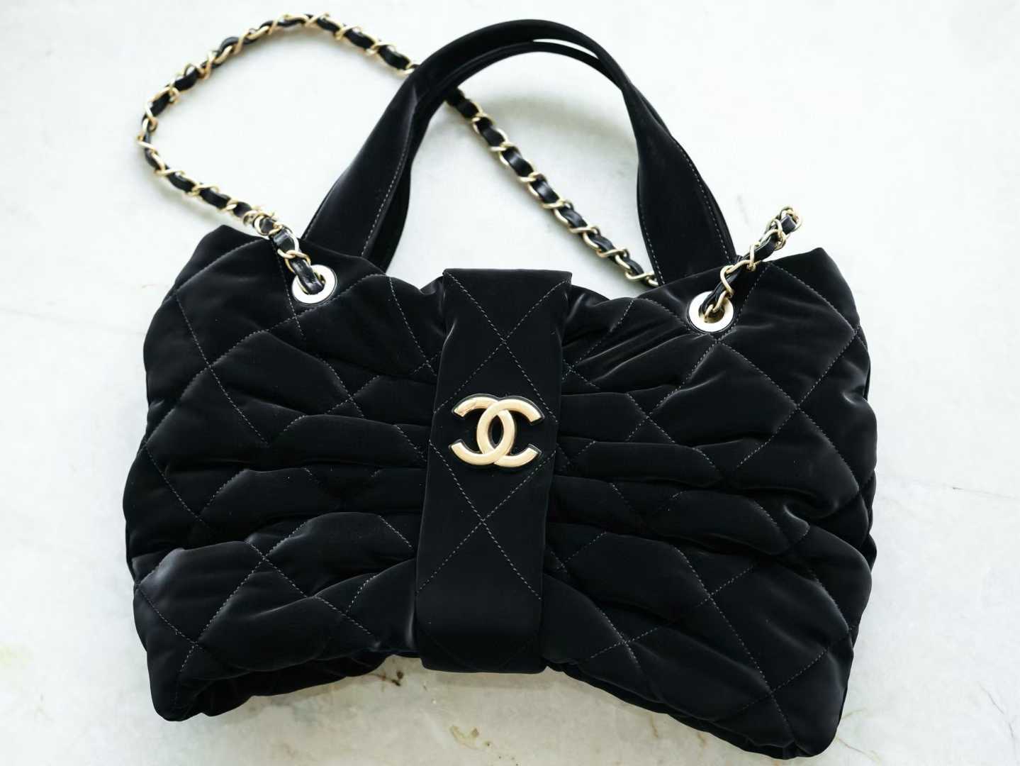CHANEL 25K 蝴蝶結絲絨尼龍手袋