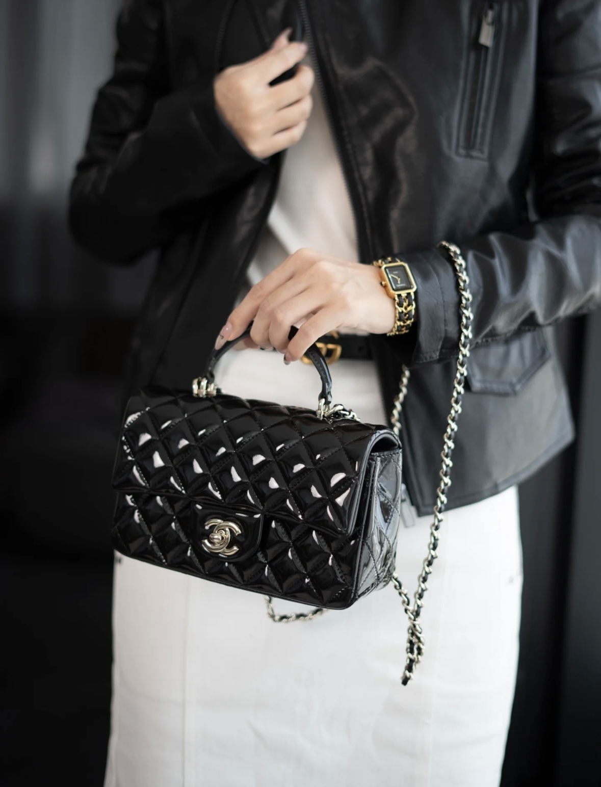 CHANEL 24A 手挽CF 漆皮口蓋包