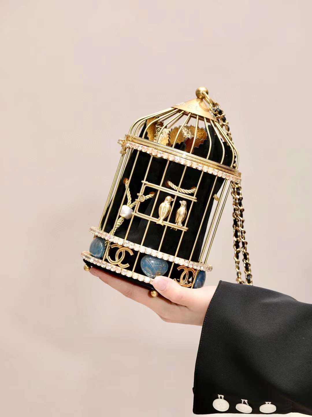 CHANEL 走秀款 金屬鳥籠鏈條包 黑色