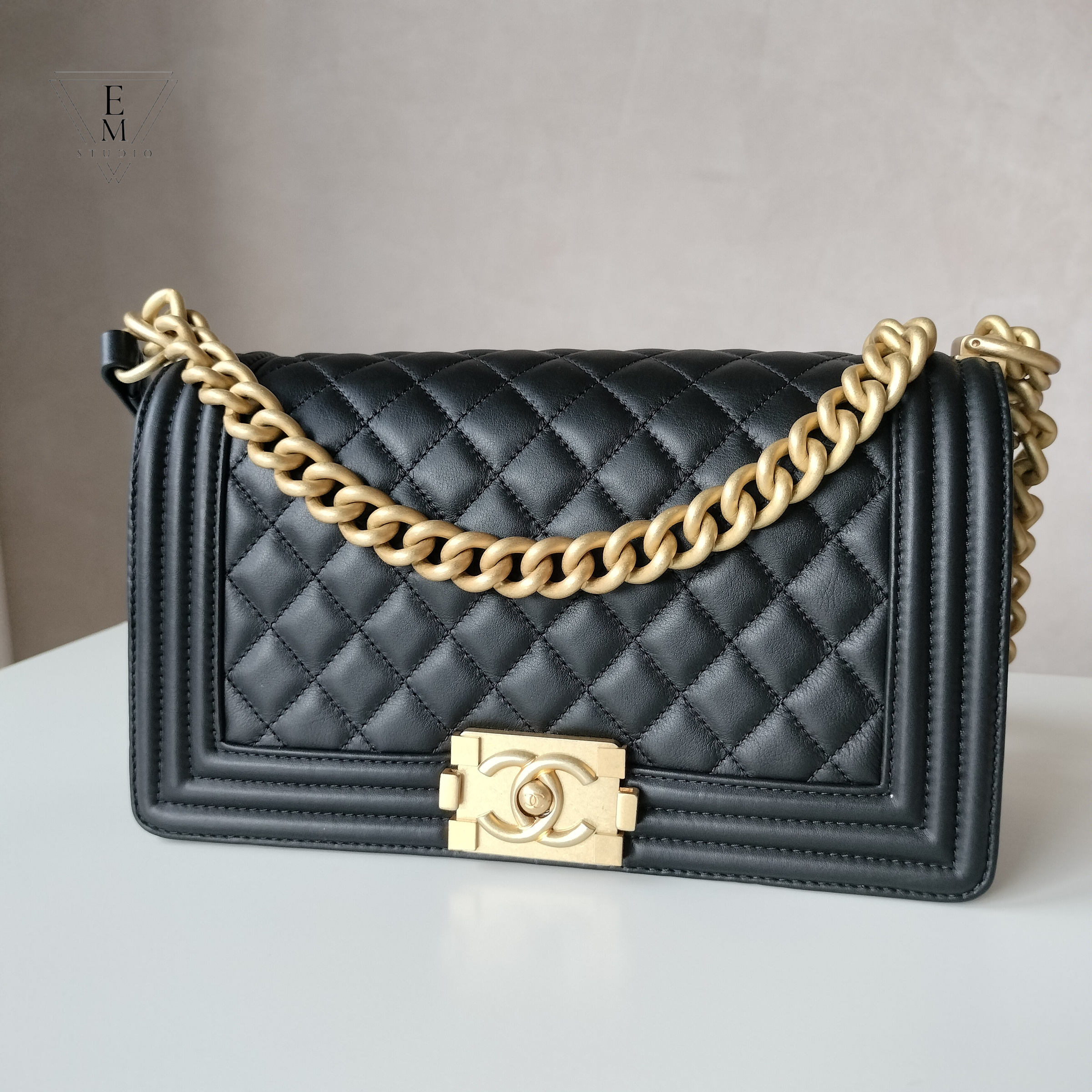 CHANEL LE BOY 羊皮口蓋包 中號 25CM