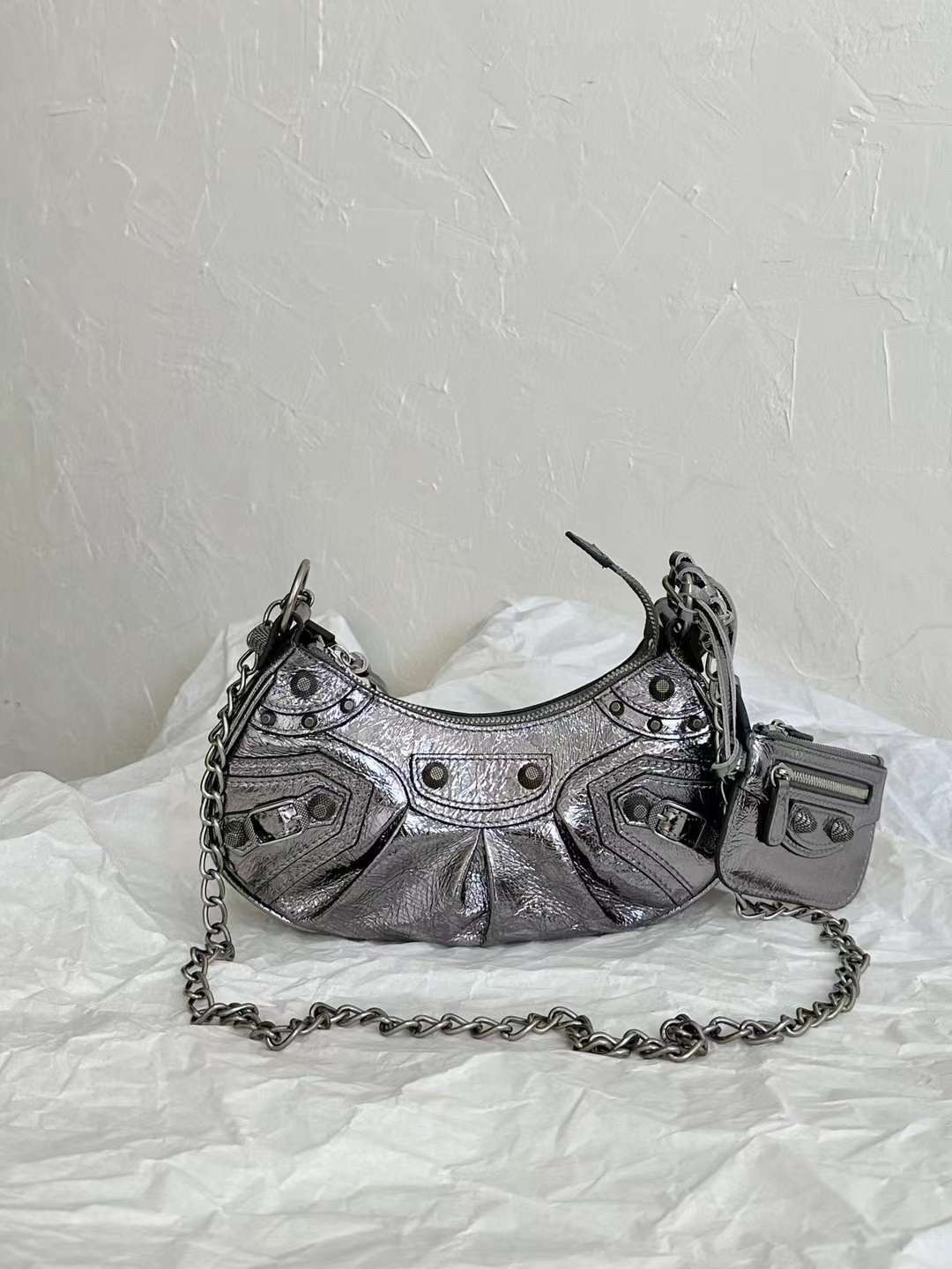 BALEN_GAGA LE CAGOLE 粗鏈條機車包 銀色XS