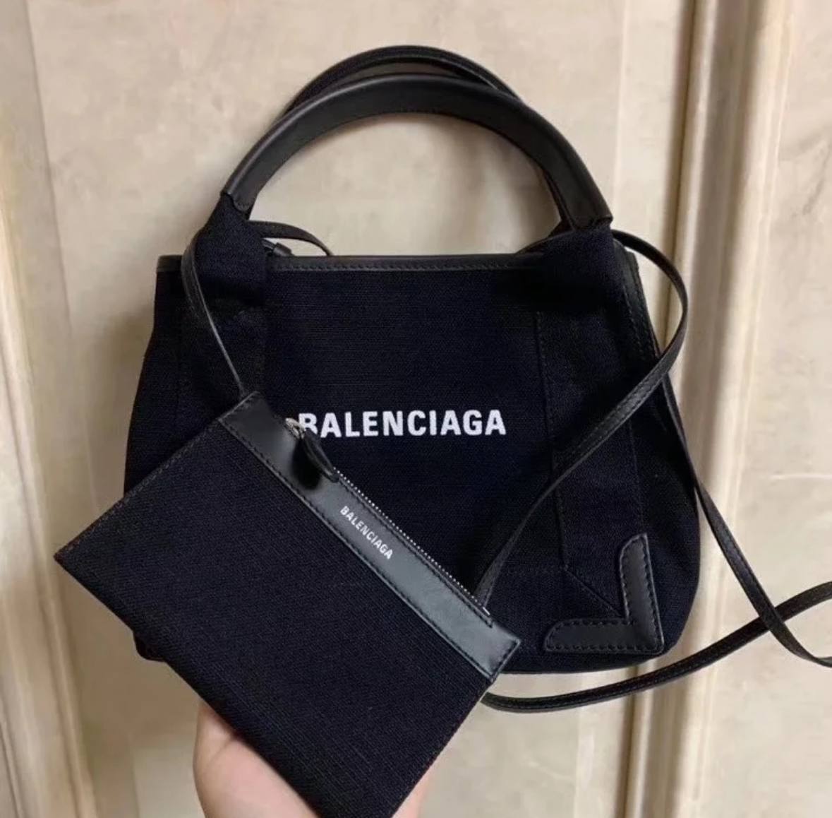 BALENC_GAGA 巴黎世家 經典NAVY CABAS帆布二用包/子母包(XS/黑色)