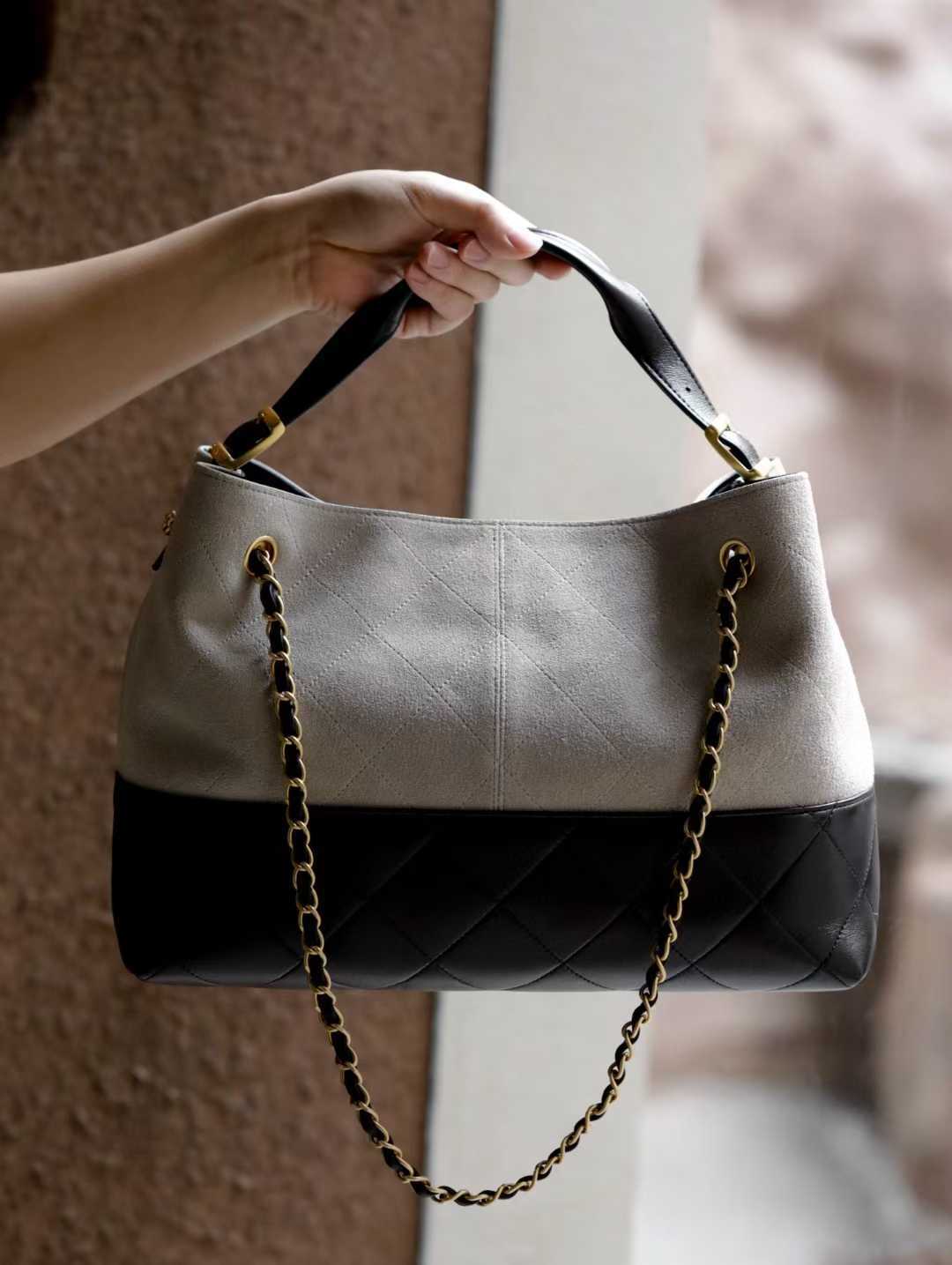 CHANEL 25A麂皮托特包 橫板 灰色