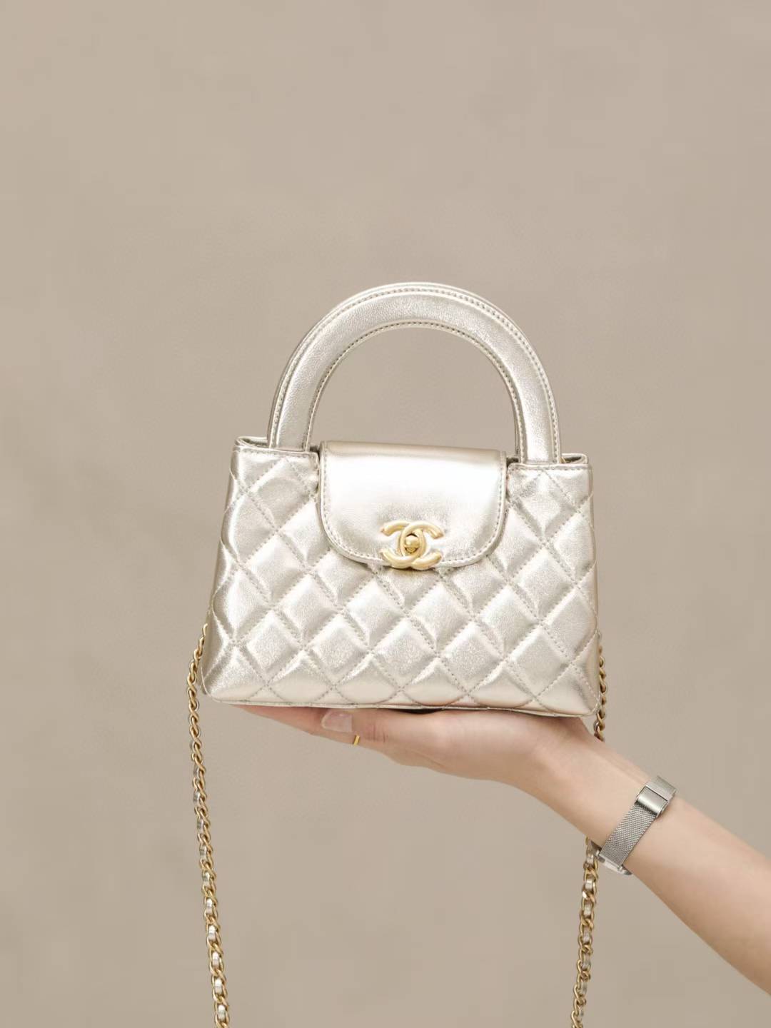 CHANEL 25P KELLY 香檳金 金屬色
