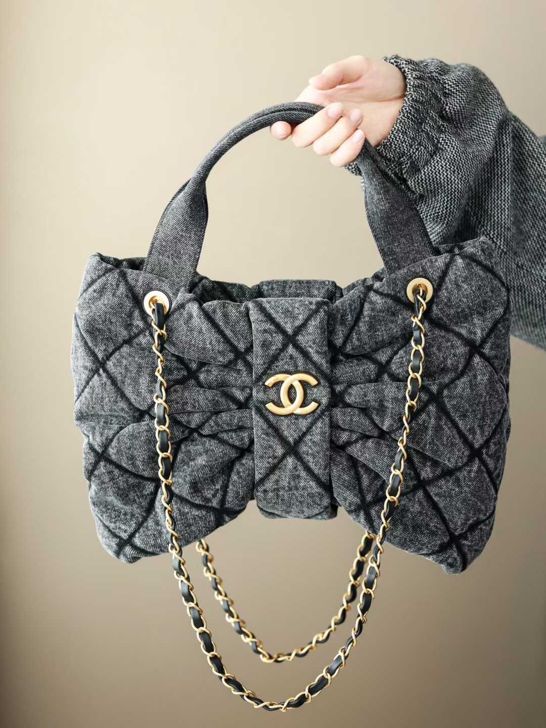 CHANEL 25K 蝴蝶結 牛仔藍手袋 mini